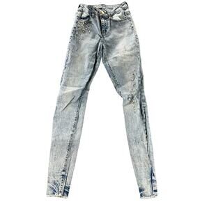 Hippie Laundry Light Wash Embellished Blue Denim High Rise Skinny Jeans Size 0